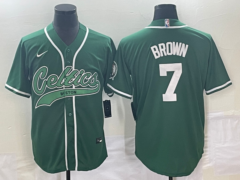 Boston Celtics #7 Jaylen Brown Green With Patch Stitched Baseball Jersey - Zenithce