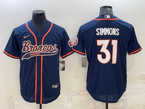 Denver Broncos #31 Justin Simmons Navy With Patch Cool Base Stitched Baseball Jersey - Zenithce