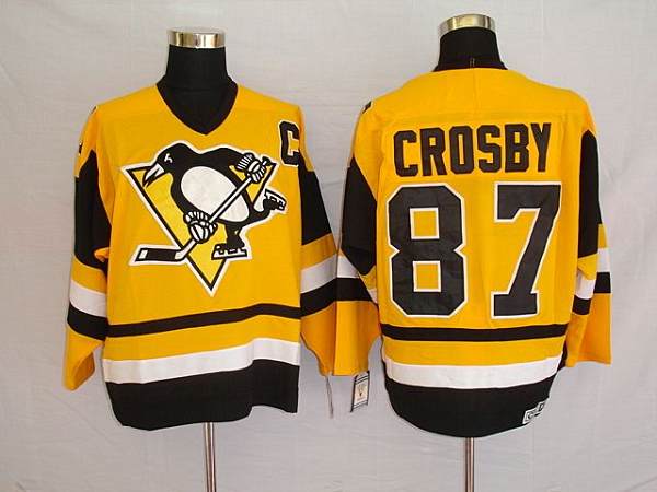 Penguins #87 Sidney Crosby Stitched Yellow Mitchell Ness Jersey - Zenithce