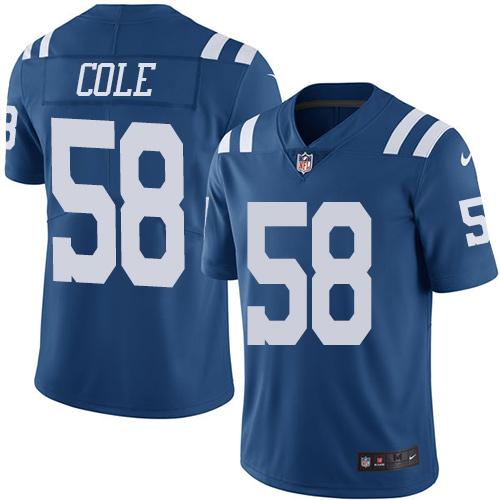 Colts #58 Trent Cole Royal Blue Stitched Limited Rush Nike Jersey - Zenithce
