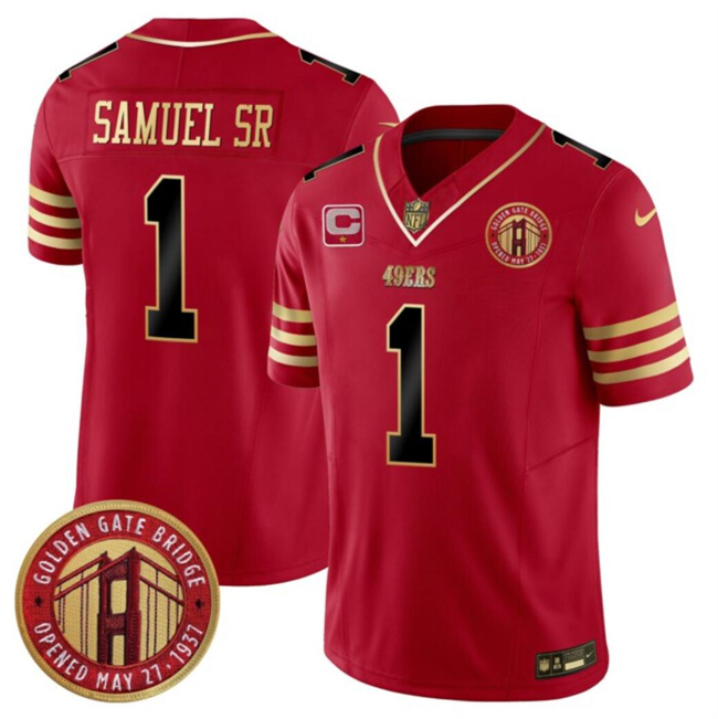 San Francisco 49ers #1 Deebo Samuel Sr. Red F.U.S.E. With 1-Star C Patch And Golden Gate Bridge Patch Balck Scarlet Vapor Limited Stitched Jersey - Zenithce