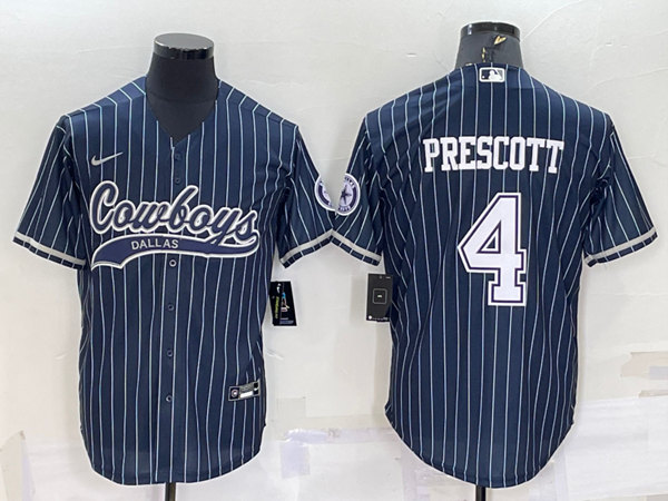 Dallas Cowboys #4 Dak Prescott Navy With Patch Cool Base Stitched Baseball Jersey - Zenithce