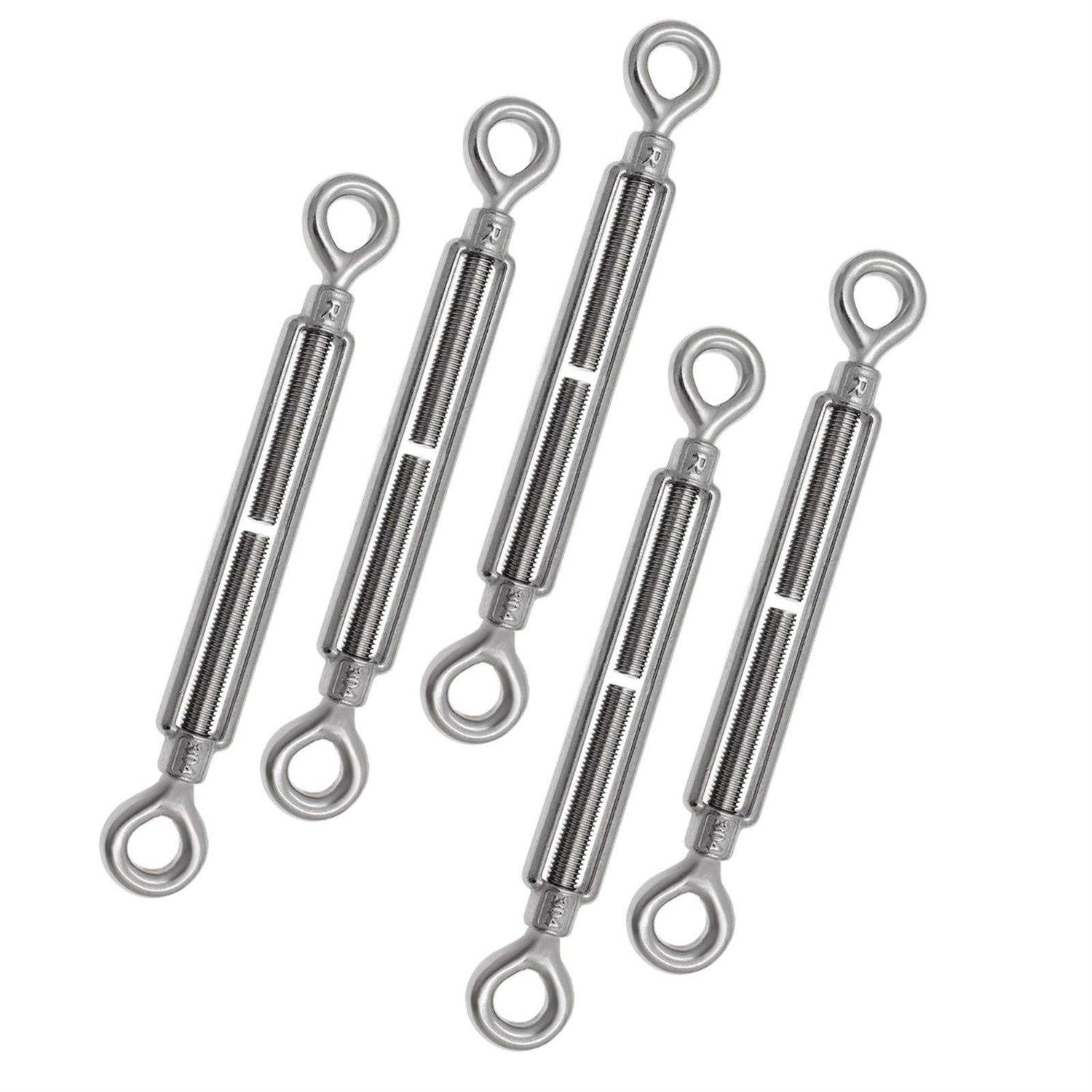 PHITUODA 6pcs Stainless Steel 304 Hook & Eye Turnbuckles Adjustable Wire Rope Tensioner - Zenithce