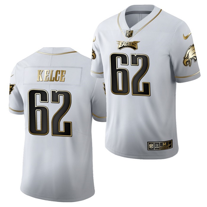 Philadelphia Eagles #62 Jason Kelce White Golden Limited Stitched Jersey - Zenithce