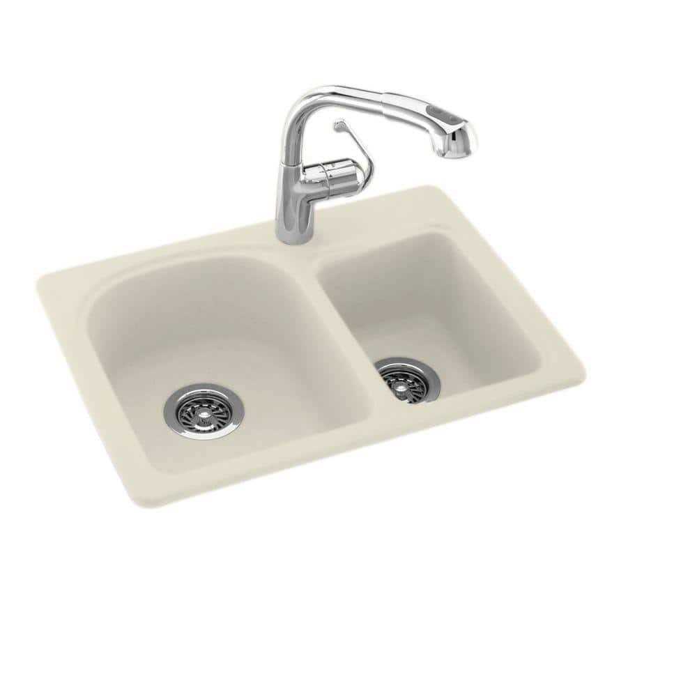 Swanstone KS02518DB Solid Surface 1-Hole Dual Mount Double-Bowl Kitchen Sink - Zenithce
