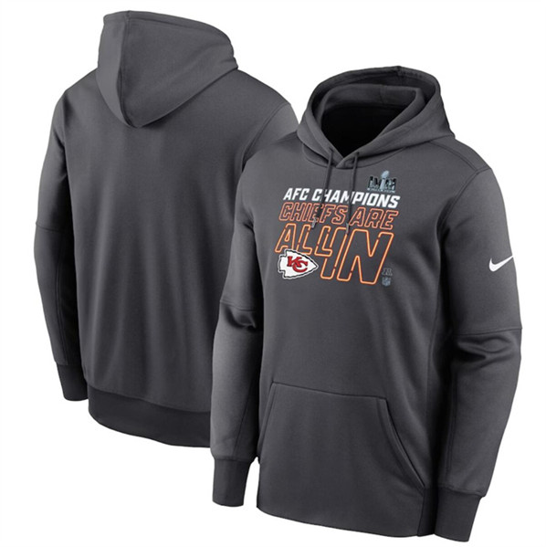 Kansas City Chiefs Anthracite 2023 AFC Champions Locker Room Trophy Collection Pullover Hoodie - Zenithce