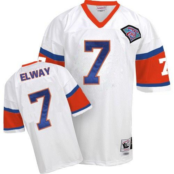 Denver Broncos #7 John Elway White Mitchell And Ness Throwback 75th Patch Stitched Jersey - Zenithce