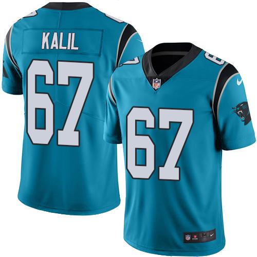 Panthers #67 Ryan Kalil Blue Stitched Limited Rush Nike Jersey - Zenithce