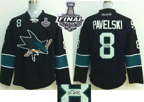 Sharks #8 Joe Pavelski Black Autographed 2016 Stanley Cup Final Patch Stitched Jersey - Zenithce