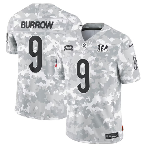 Cincinnati Bengals #9 Joe Burrow Arctic Camo 2024 F.U.S.E. Salute To Service Limited Stitched Jersey - Zenithce