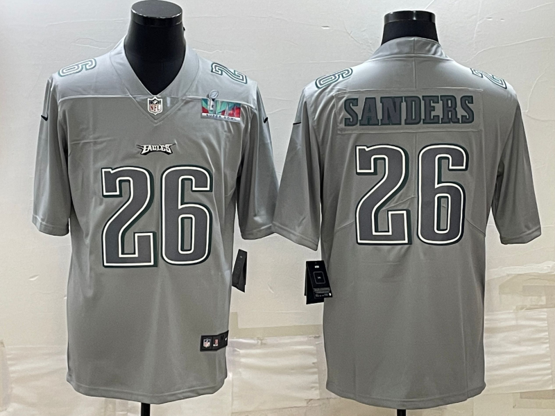 Philadelphia Eagles #26 Miles Sanders Gray Super Bowl LVII Patch Atmosphere Fashion Stitched Jersey - Zenithce