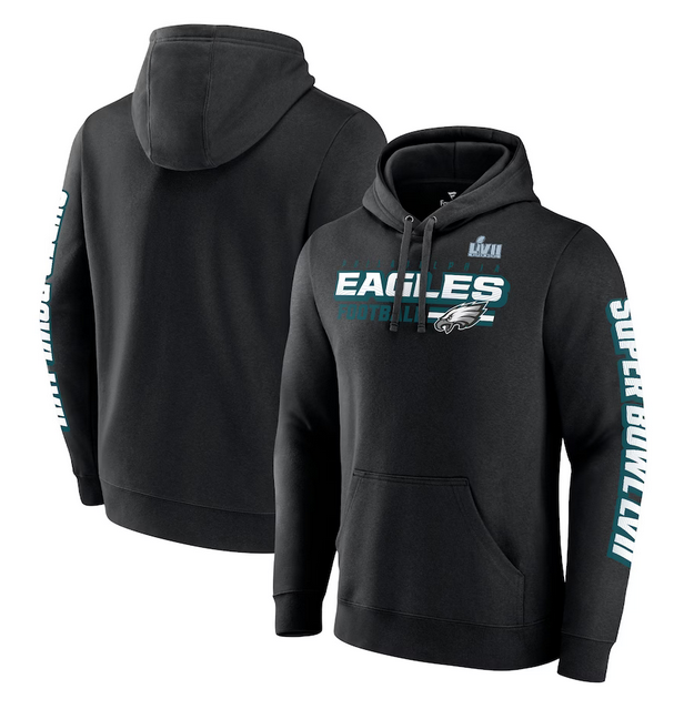 Philadelphia Eagles Black Super Bowl LVII Star Trail Pullover Hoodie - Zenithce