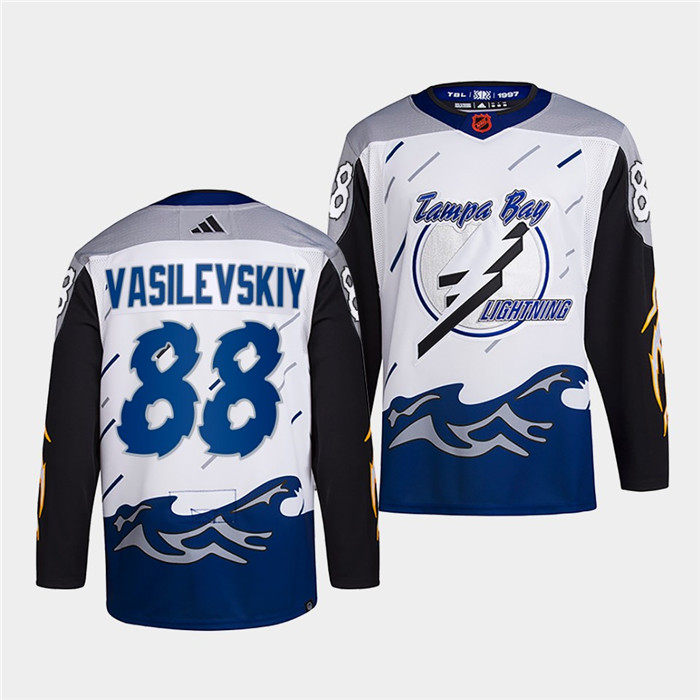 Tampa Bay Lightning #88 Andrei Vasilevskiy White 2022-23 Reverse Retro Stitched Jersey - Zenithce