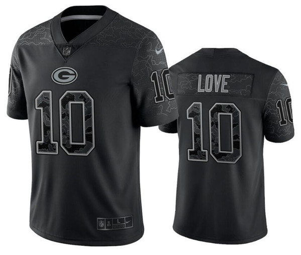 Green Bay Packers #10 Jordan Love Black Reflective Limited Stitched Jersey - Zenithce