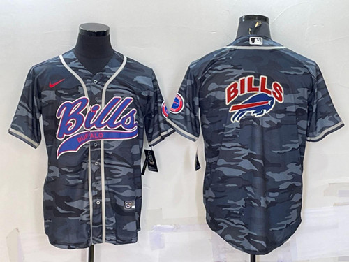 Buffalo Bills Blank Grey Camo Team Big Logo With Patch Cool Base Stitched Baseball Jersey - Zenithce