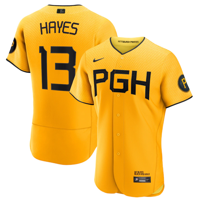 Pittsburgh Pirates #13 Ke'Bryan Hayes Gold 2023 City Connect Flex Base Stitched Jersey - Zenithce