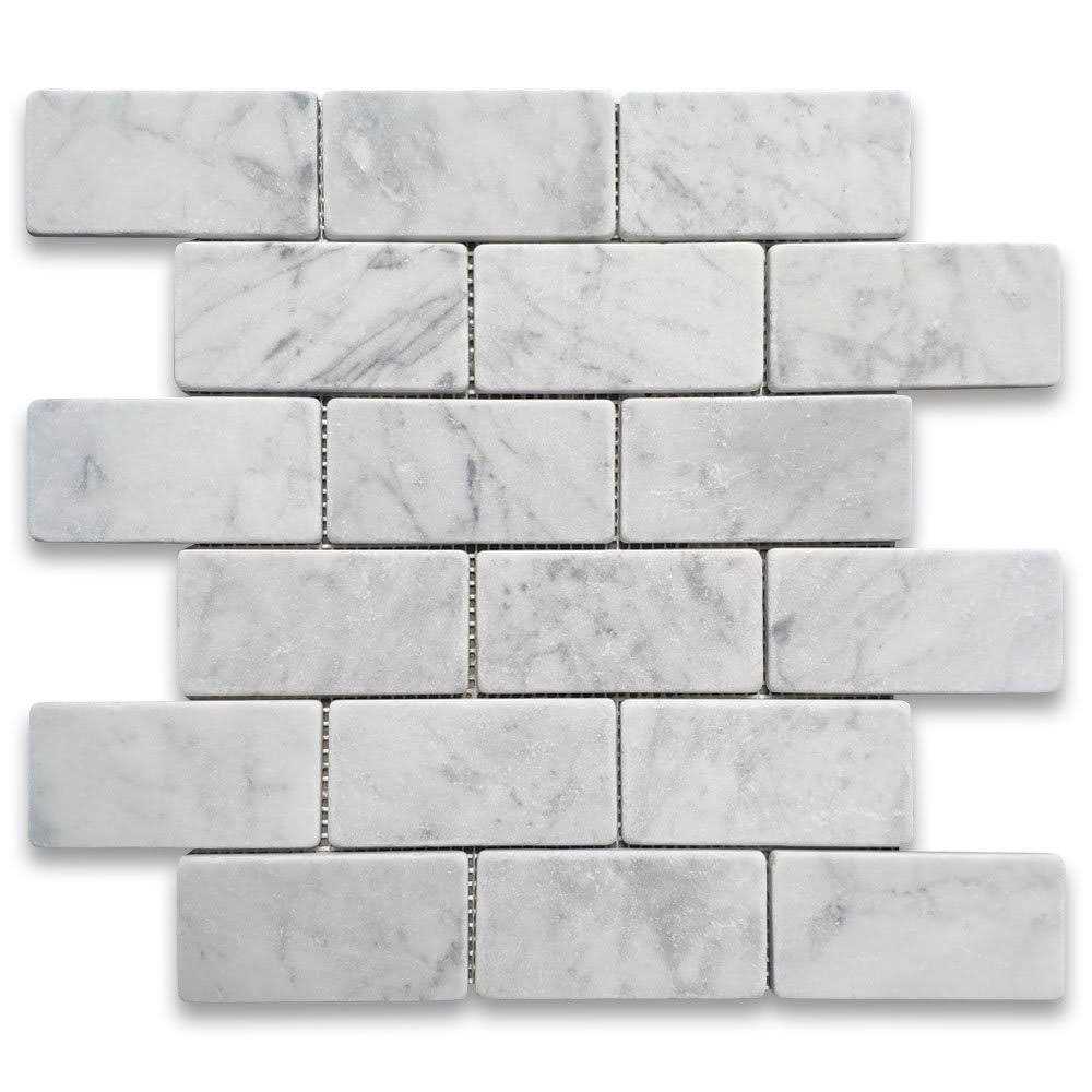 Marble Online Carrara White Marble Subway Mosaic Tile Beveled Raised Angled - Zenithce