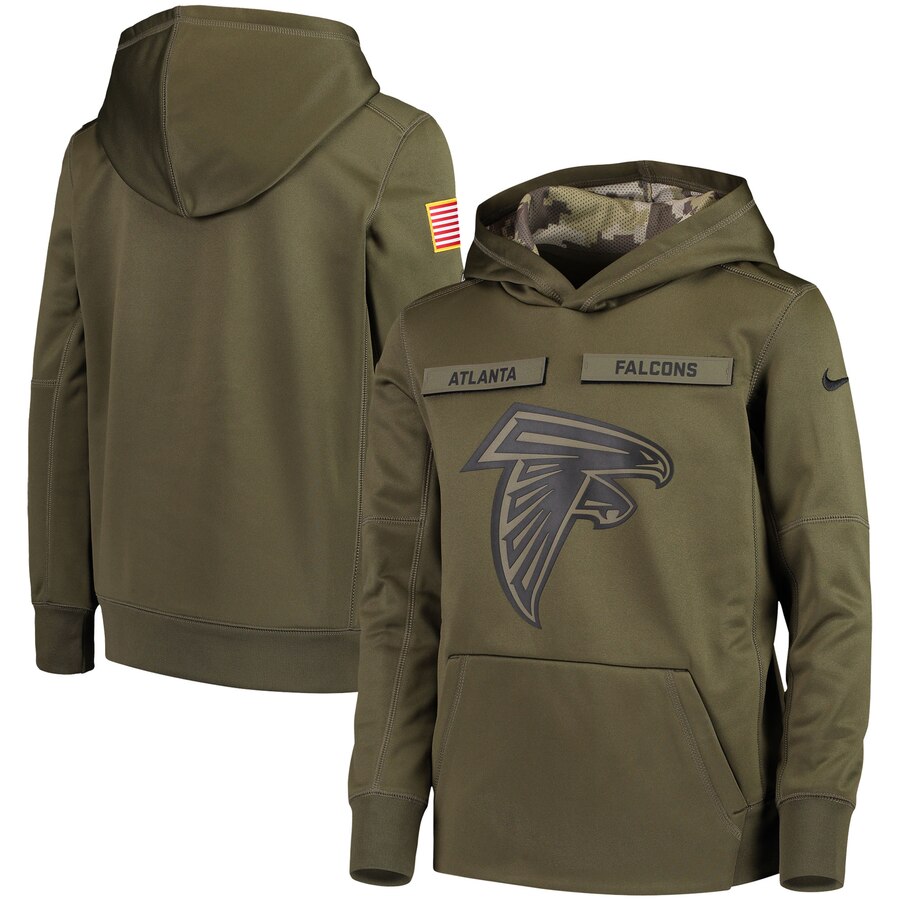 Youth Atlanta Falcons Olive Salute To Service Pullover Performance NFL Hoodie - Zenithce