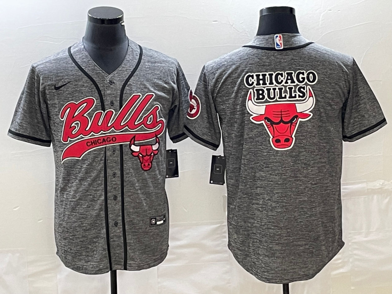 Chicago Bulls Blank Grey Gridiron Cool Base Stitched Baseball Jersey - Zenithce