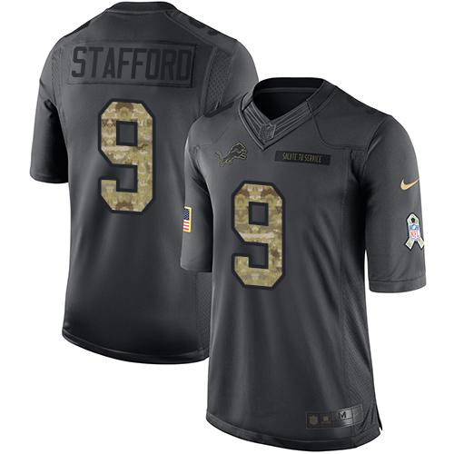 Lions #9 Matthew Stafford Black Stitched Limited 2016 Salute To Service Nike Jersey - Zenithce