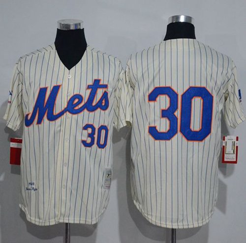 Mitchell And Ness 1969 Mets #30 Nolan Ryan Cream(Blue Strip) Throwback Stitched Jersey - Zenithce