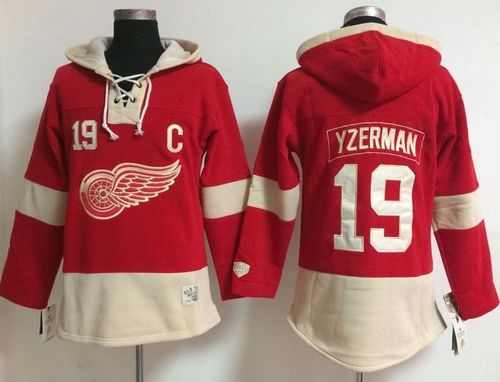 Detroit Red Wings #19 Steve Yzerman Red Women's Old Time Lacer NHL Hoodie - Zenithce