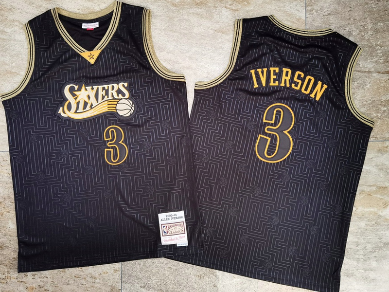 Philadelphia 76ers #3 Allen Iverson 2000-01 Black Hardwood Classics Soul AU Jersey - Zenithce