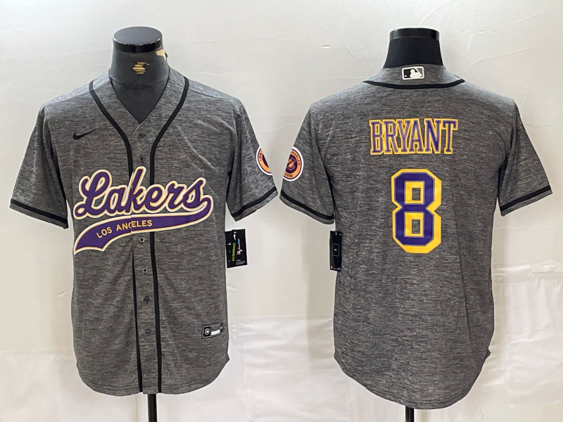 Los Angeles Lakers #8 Kobe Bryant Grey Cool Base Stitched Baseball Jersey - Zenithce