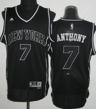 New York Knicks #7 Carmelo Anthony Revolution 30 Swingman All Black With White Jersey - Zenithce