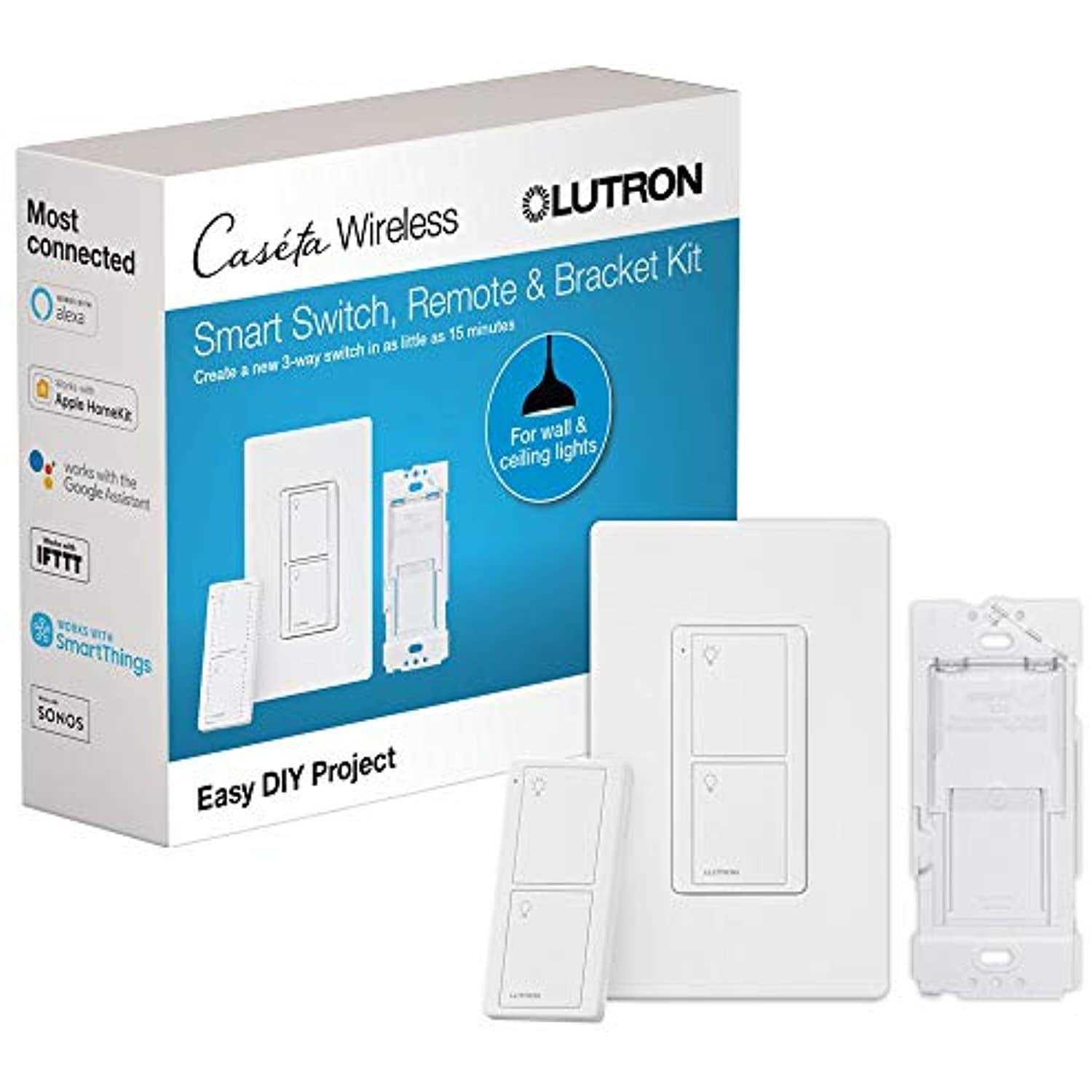 Lutron Caseta Smart Lighting Wireless Dimmer Kit White P-BDG-PKG1W - Zenithce