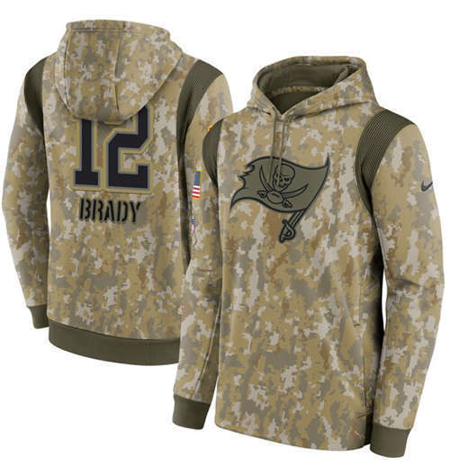 Tampa Bay Buccaneers #12 Tom Brady Camo 2021 Salute To Service Therma Performance Pullover Hoodie - Zenithce