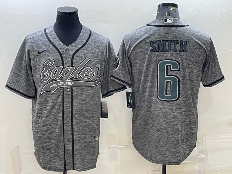Philadelphia Eagles #6 DeVonta Smith Gray With Patch Cool Base Stitched Baseball Jersey - Zenithce