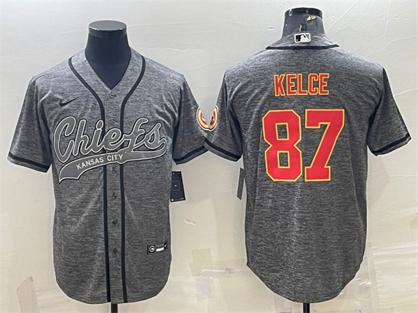 Kansas City Chiefs #87 Travis Kelce Gray With Patch Cool Base Stitched Baseball Jersey - Zenithce