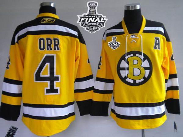 Bruins Stanley Cup Finals Patch #4 Bobby Orr Stitched Winter Classic Yellow Jersey - Zenithce