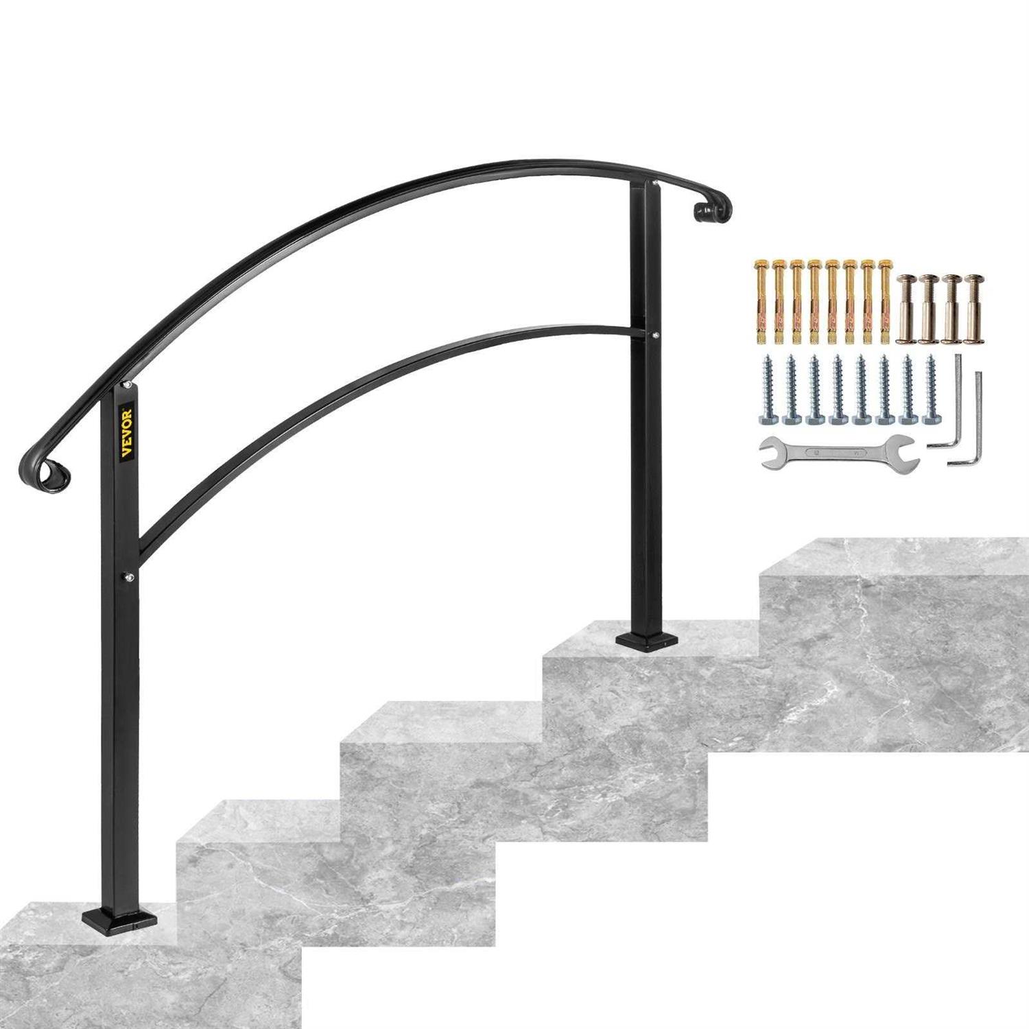 VEVOR Handrails 3 Steps Stair Wrought Iron Handrail Rail for Outdoor Steps - Zenithce