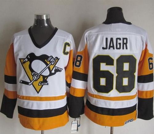 Penguins #68 Jaromir Jagr White Black CCM Throwback Stitched Jersey - Zenithce