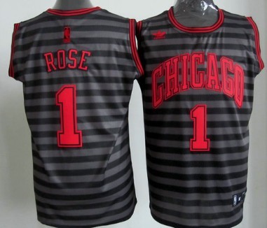 Chicago Bulls #1 Derrick Rose Gray With Black Pinstripe Jersey - Zenithce