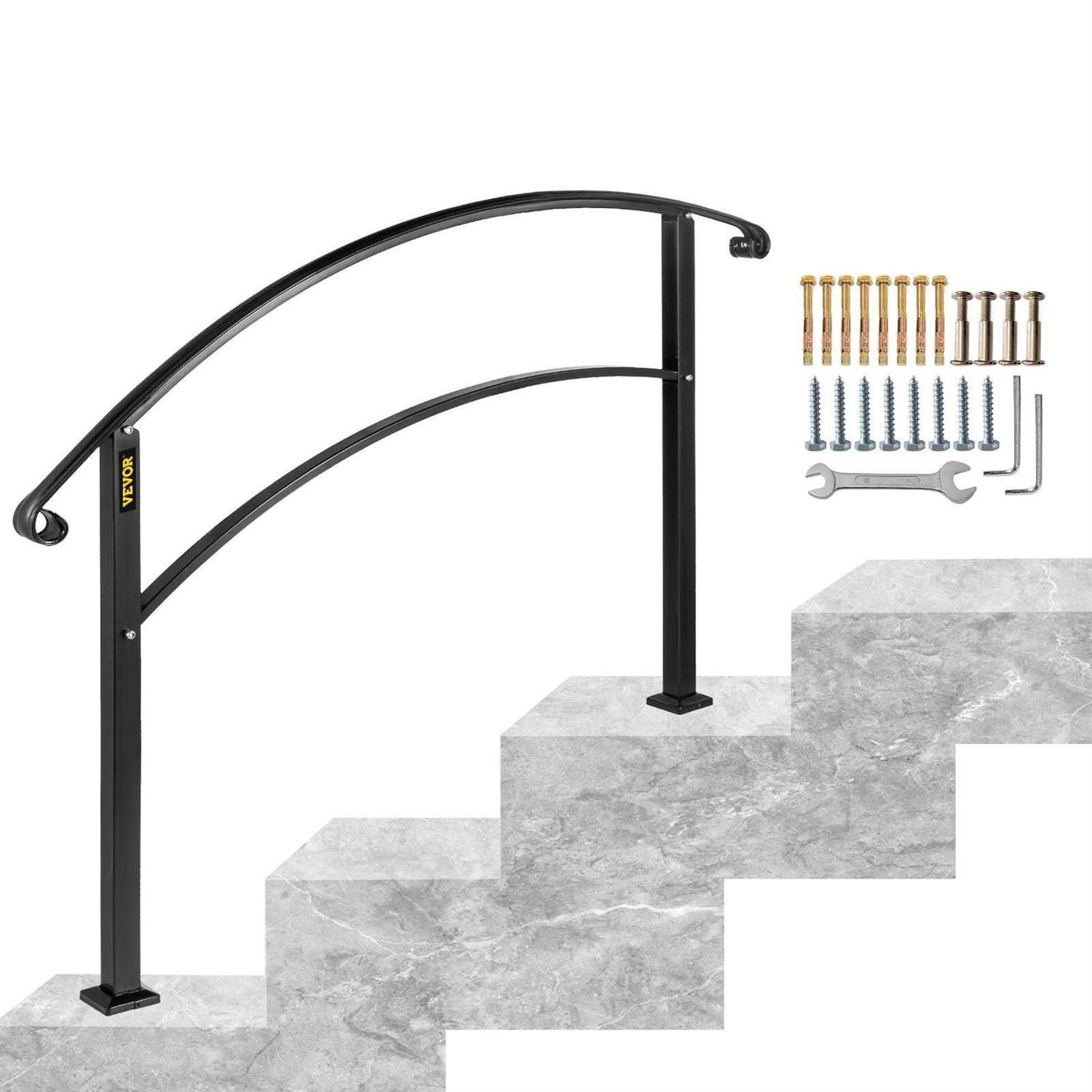 VEVOR Handrails 3 Steps Stair Wrought Iron Handrail Rail for Outdoor Steps - Zenithce