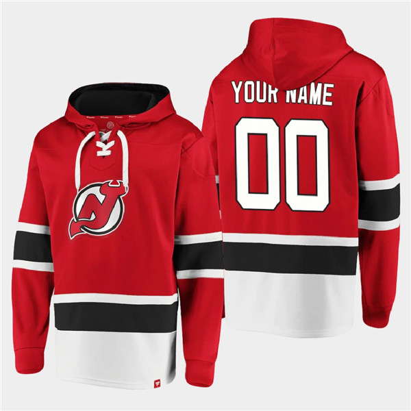 New Jersey Devils Custom Red Ageless Must-Have Lace-Up Pullover Hoodie - Zenithce