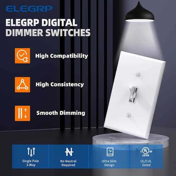ELEGRP Slide Dimmer Switch for Dimmable LED,CFL,Incandescent Bulbs,Single Pole/ 3-Way - Zenithce