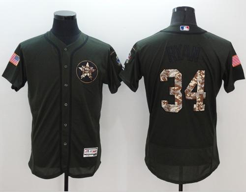 Astros #34 Nolan Ryan Green Flexbase Authentic Collection Salute To Service Stitched Jersey - Zenithce