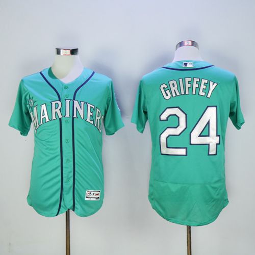Mariners #24 Ken Griffey Green Flexbase Authentic Collection 2016 Hall Of Fame Patch Stitched Jersey - Zenithce