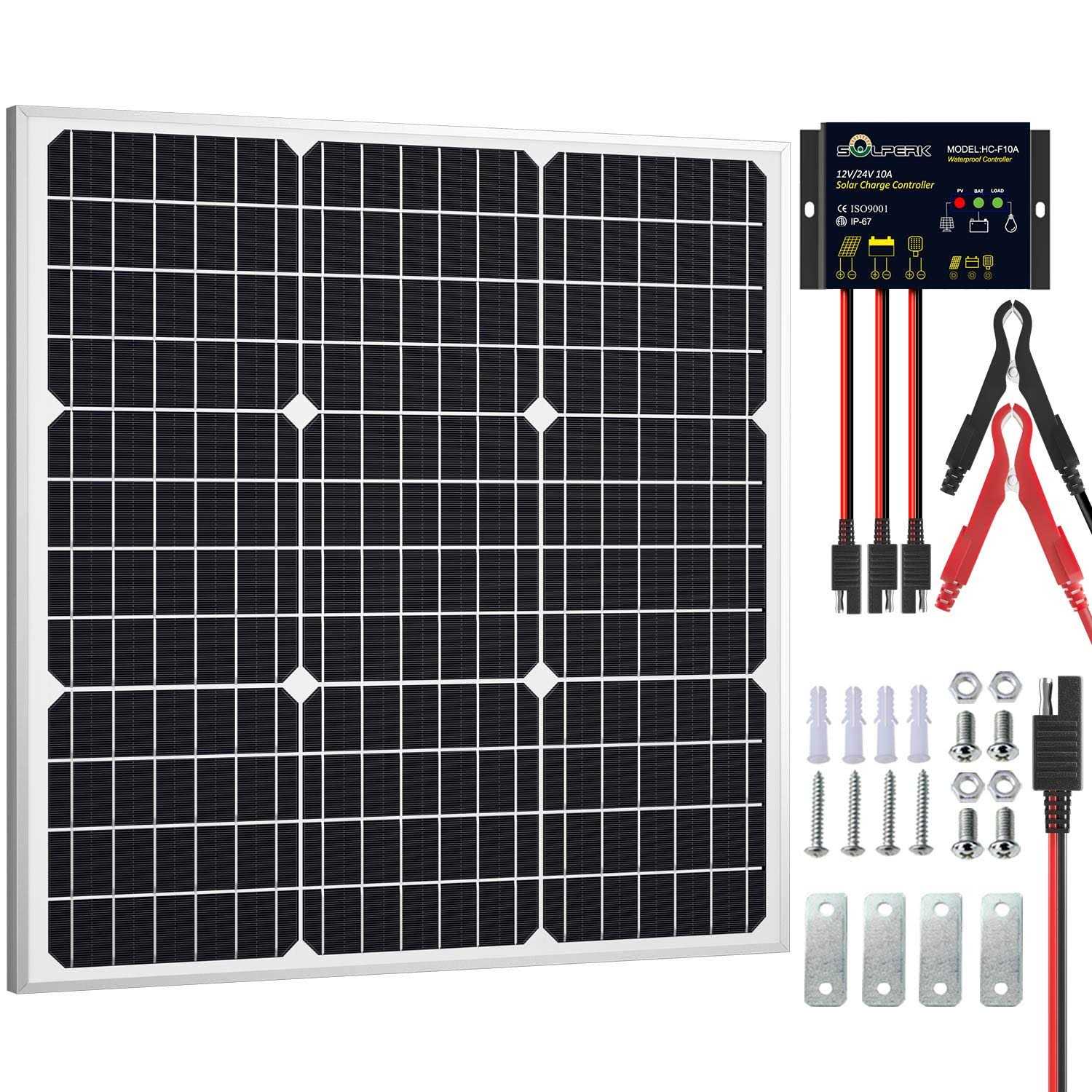 Solperk Solar Panel Kit 12v Solar Battery Trickle Charger Maintainer + Upgrade Controller + Adjustable Mount Bracket for Boat Car RV Motorcycle - Zenithce