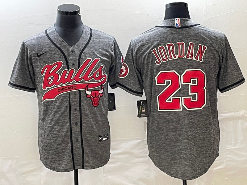 Chicago Bulls #23 Michael Jordan Grey Gridiron Cool Base Stitched Baseball Jersey - Zenithce