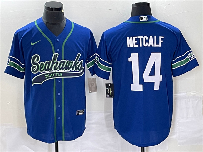 Seattle Seahawks #14 DK Metcalf Royal Throwback Cool Base Stitched Jersey - Zenithce
