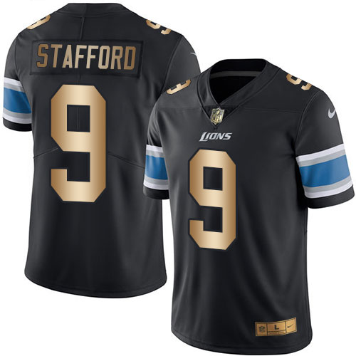 Lions #9 Matthew Stafford Black Stitched Limited Gold Rush Nike Jersey - Zenithce