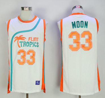 Flint Tropics 33 Jackie Moon White Semi Pro Movie Stitched Jersey - Zenithce