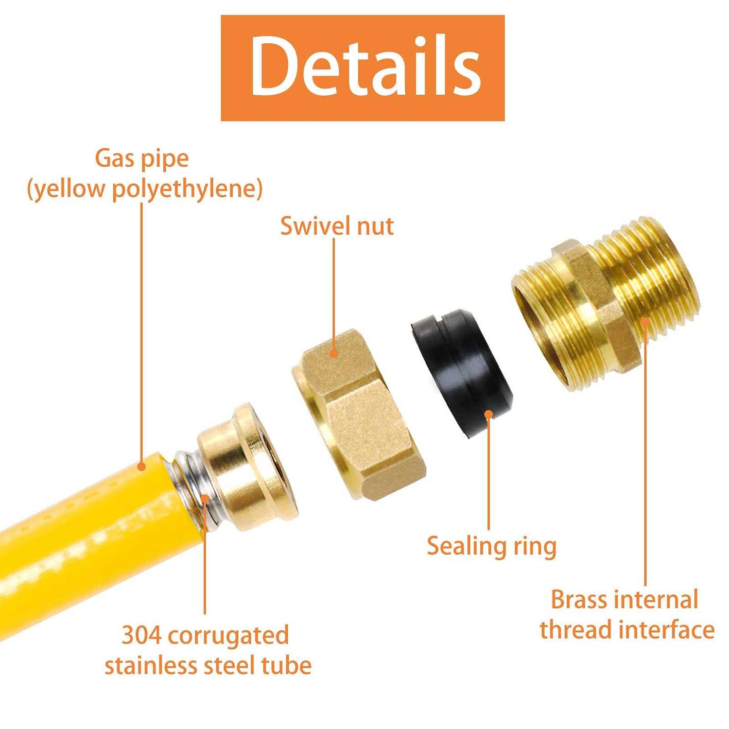 Kinchoix CSST Corrugated Stainless Steel Tubing Flexible Natural Gas Line Pipe Propane Conversion Kit Grill Hose with Male Adapter Fittings - Zenithce