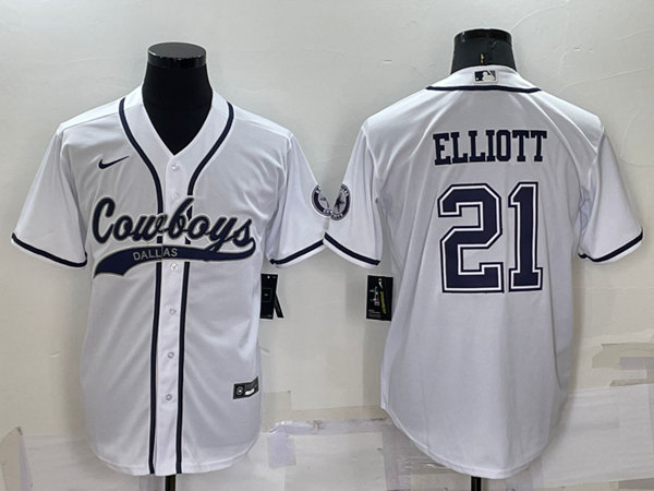 Dallas Cowboys #21 Ezekiel Elliott White Cool Base Stitched Baseball Jersey - Zenithce