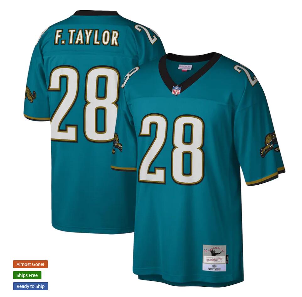 Jacksonville Jaguars #28 Fred Taylor Mitchell Ness Teal Throwback Jersey - Zenithce